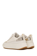 Women's Beige Lace-Up Thick-Sole Knitted Sneakers | Derimod