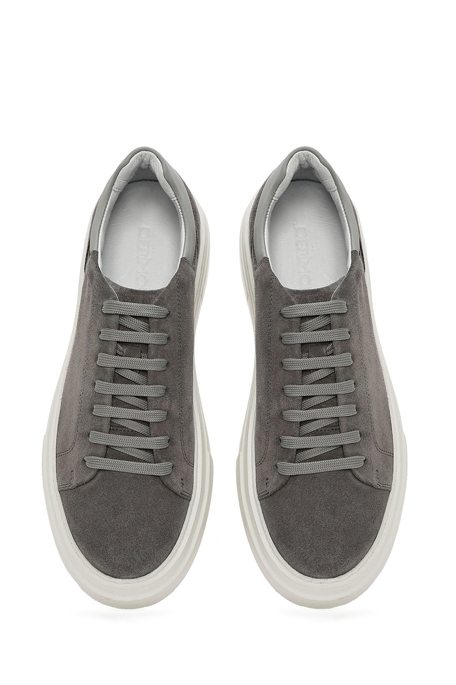 Men's Grey Lace-Up Thick-Sole Suede Leather Sneakers