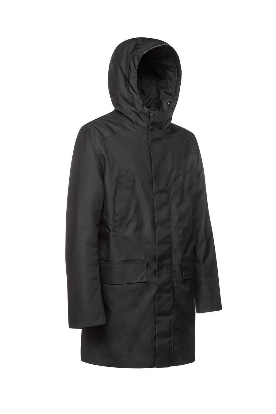 Geox Men's Black Clintford Zippered Hooded Long Coat
