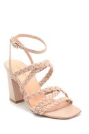Women's Knitted Detailed Heeled Leather Sandals | Derimod
