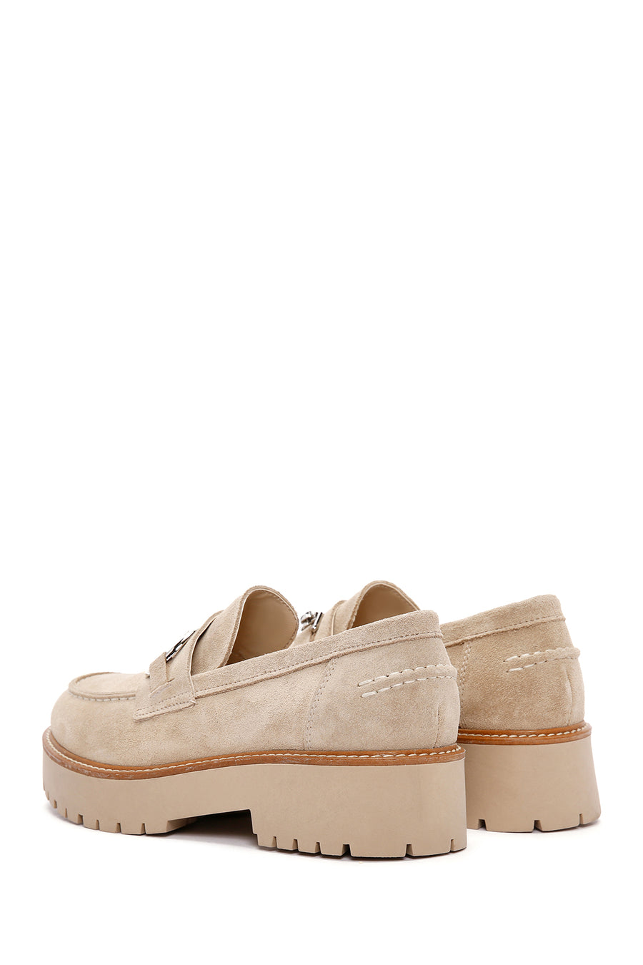 Women's Beige Thick Soled Suede Leather Masculine Loafer