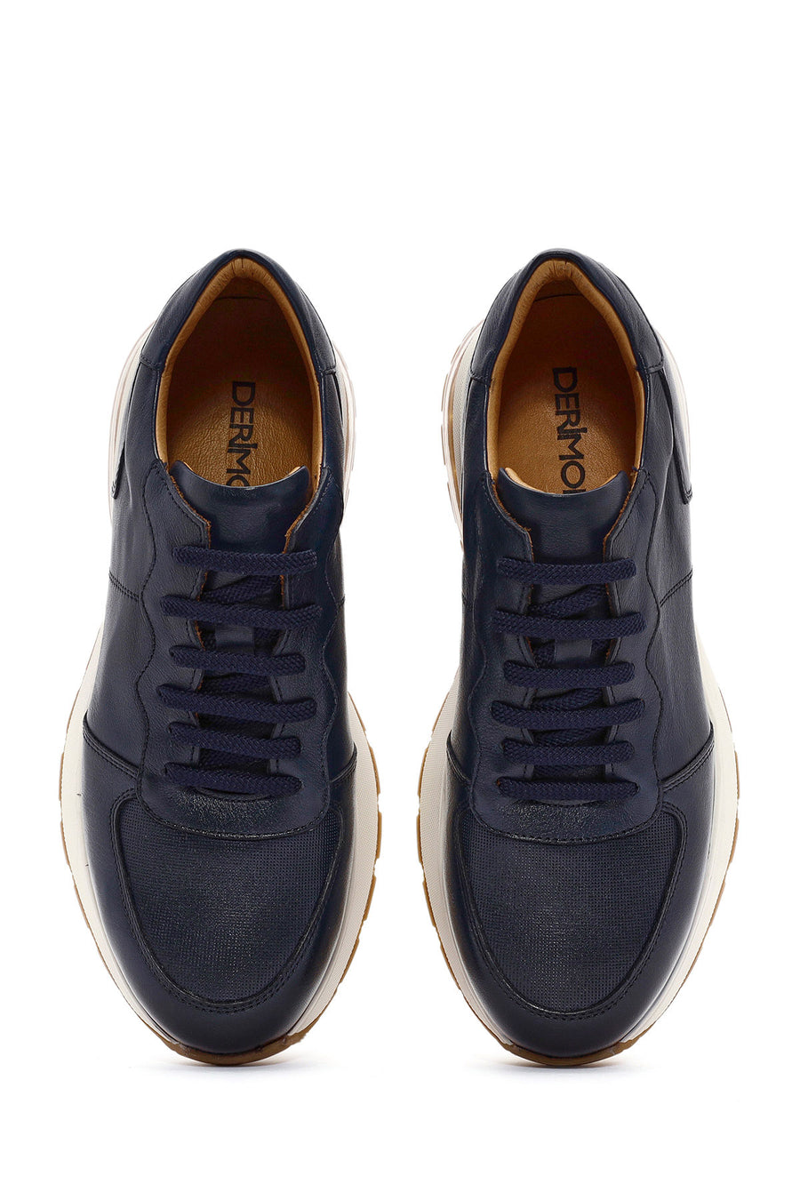 Erkek Lacivert Bağcıklı Deri Sneaker