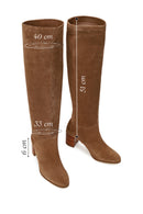 Woman Beige Chunky-Heeled Suede Boots | Derimod