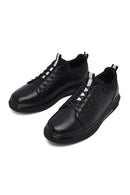 Erkek Siyah Bağcıklı Deri Sneaker | Derimod