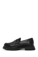 Women's Black Leather Masculine Loafer | Derimod