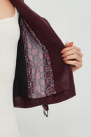 London Women's Burgundy Biker Leather Jacket | Derimod