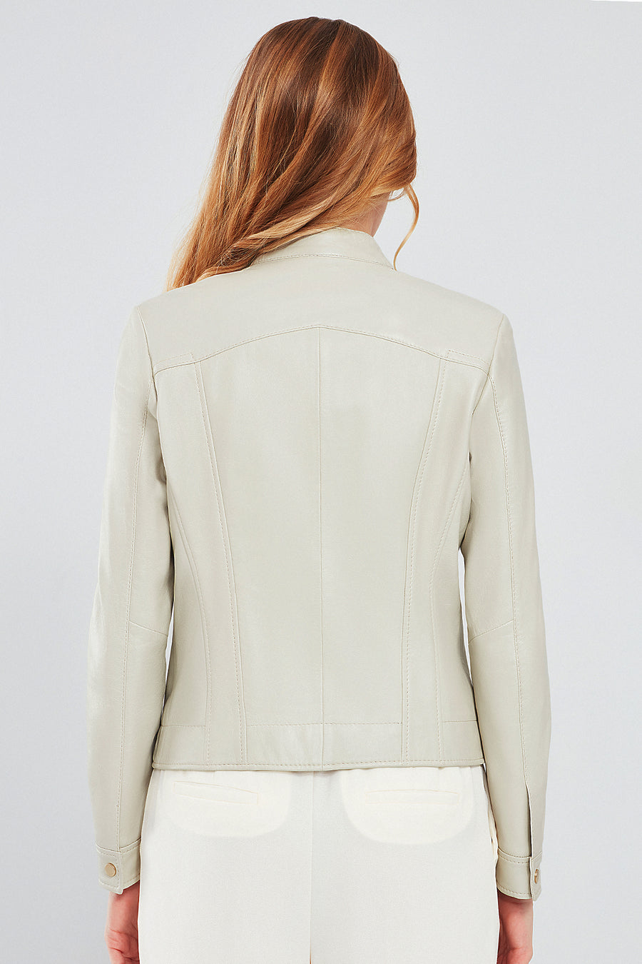 Marlyn Women's Beige Short Leather Jacket