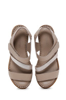 Women's Mink Leather Wedge Heel Comfort Sandals | Derimod