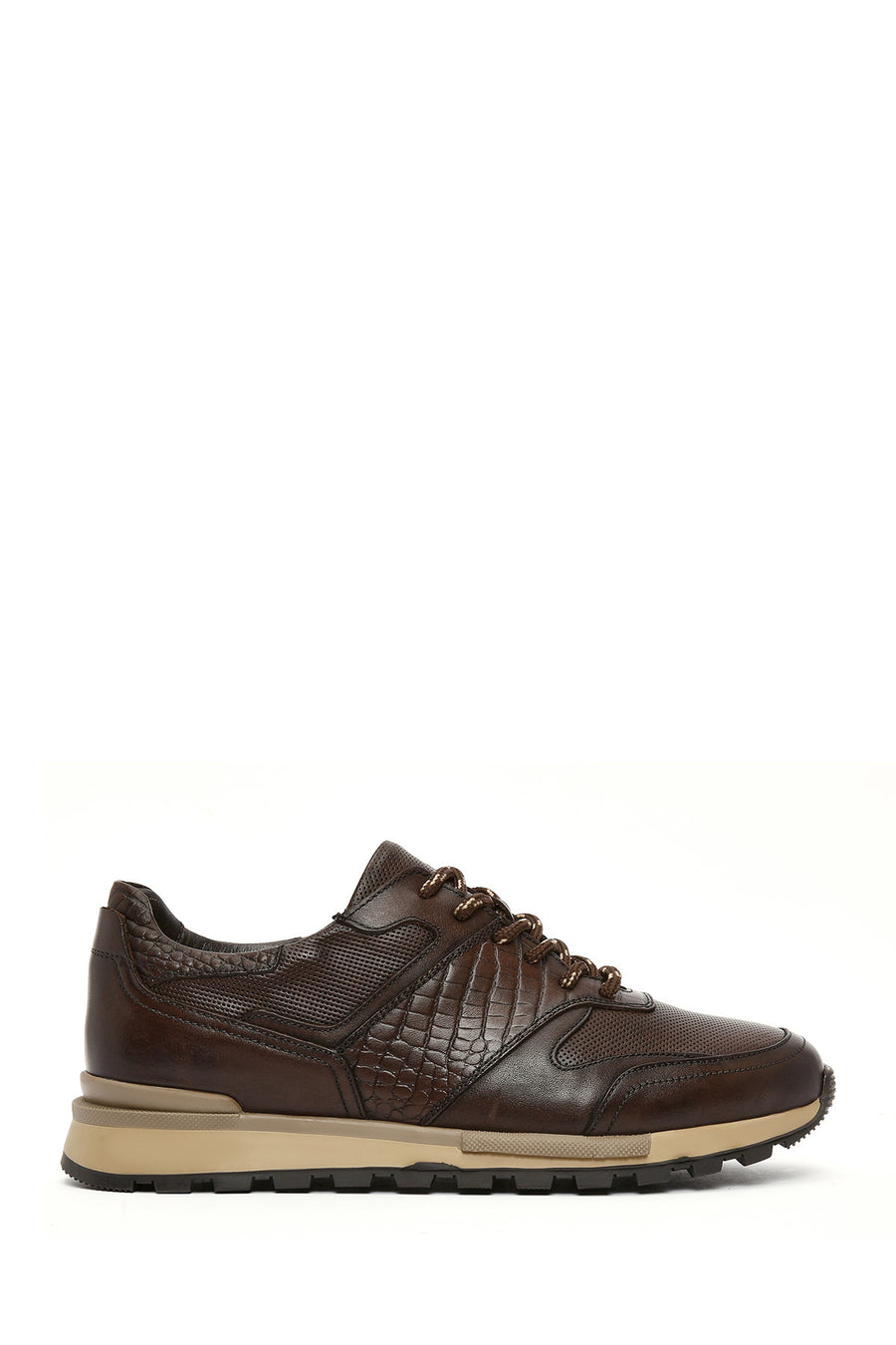 Erkek Kahverengi Bağcıklı Deri Casual Sneaker 25SFD610014 | Derimod