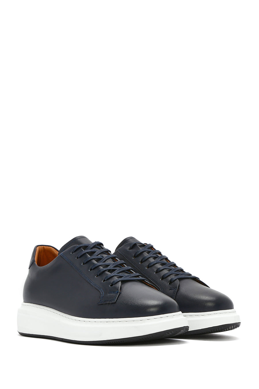 Men's Navy Blue Lace-Up Leather Sneaker