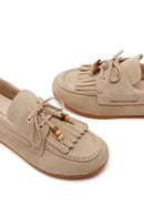 Women's Beige Tassel Suede Leather Loafer | Derimod