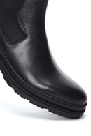 Men's Black Leather Chelsea Flat Boots | Derimod