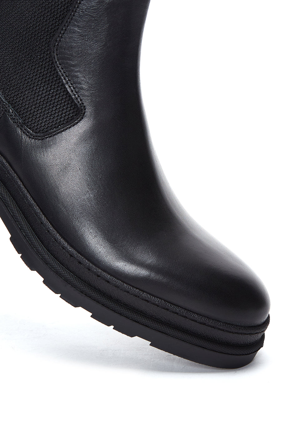 Men's Black Leather Chelsea Flat Boots