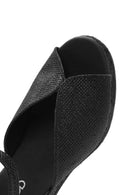Women's Black Glitter Ankle Buckle Wedge Heel Espadrille Sandals | Derimod
