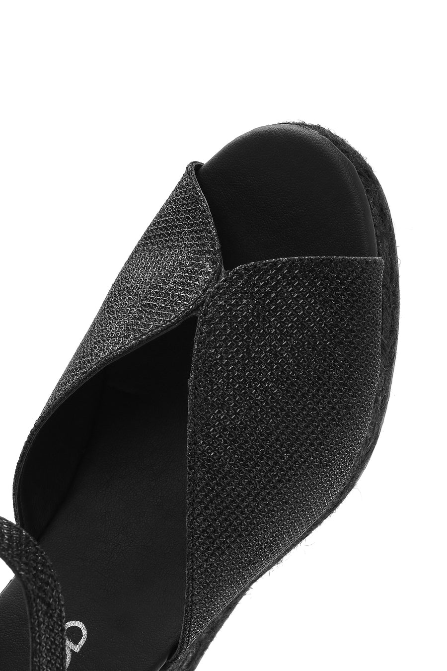 Women's Black Glitter Ankle Buckle Wedge Heel Espadrille Sandals