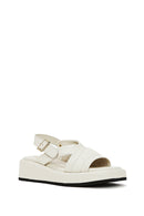 Women's Beige Ankle Buckle Thick Soled Leather Sandals | Derimod