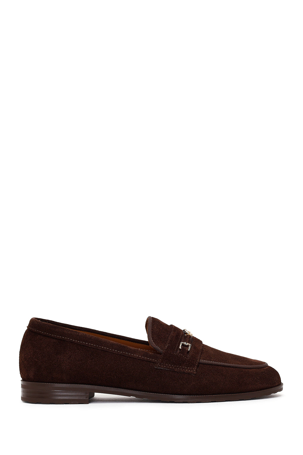 Kadın Kahverengi Tokalı Süet Deri Maskülen Loafer