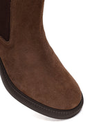 Woman Mink Thick-Heeled Suede Chelsea Boots | Derimod