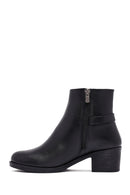 Woman Black Zip Closure Thick-Heeled Leather Boots | Derimod