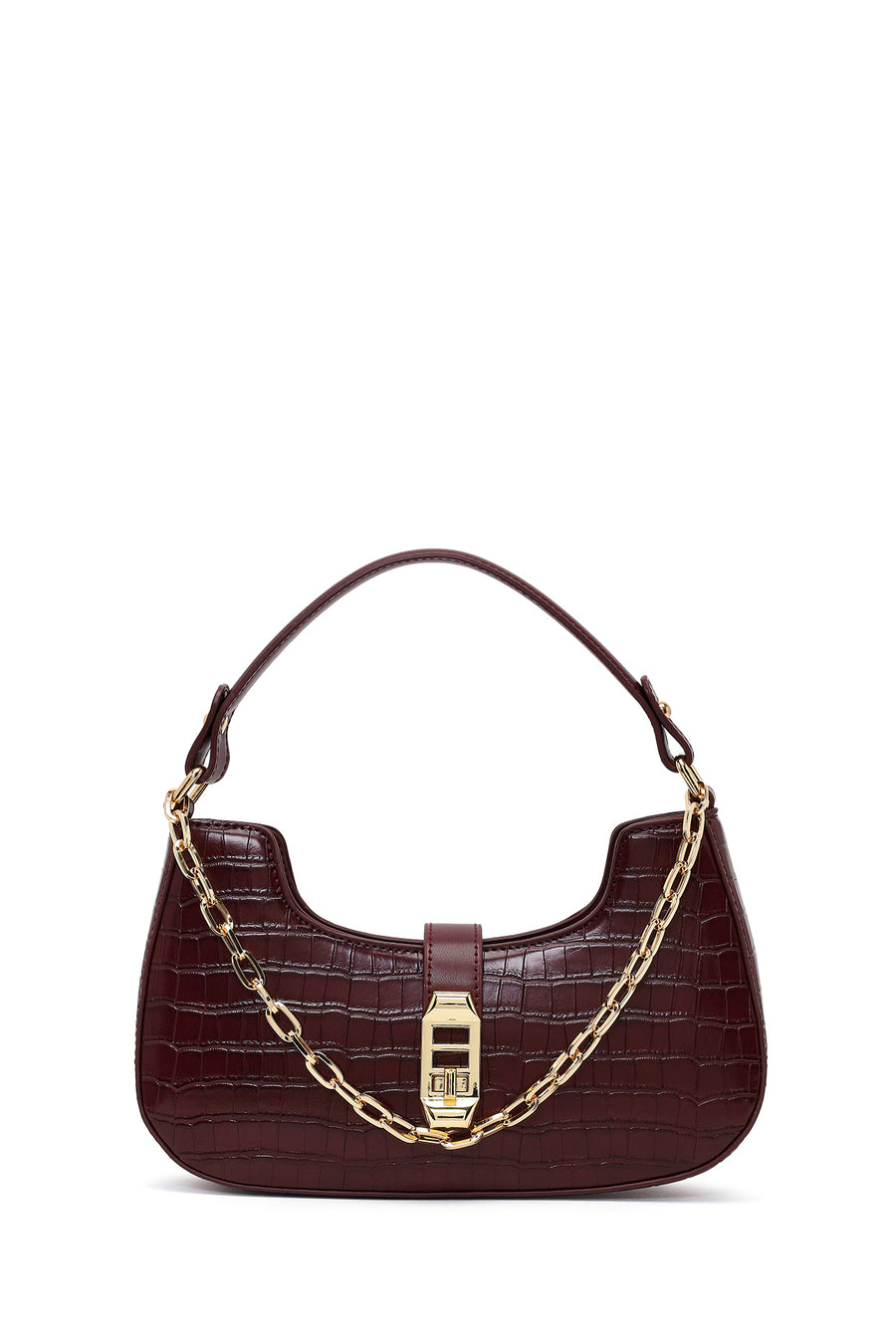 Woman Bardo Long Strap Crocodile-Embossed Shoulder Bag