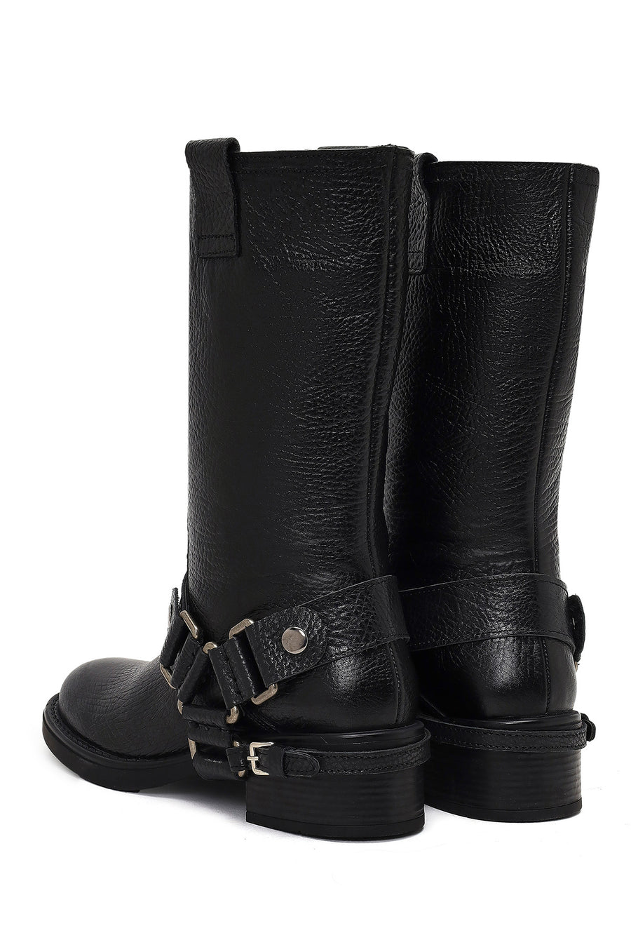 Women's Black Leather Biker Boot