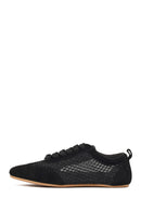 Women's Black Lace-Up Rhinestone Suede Leather Sneaker | Derimod