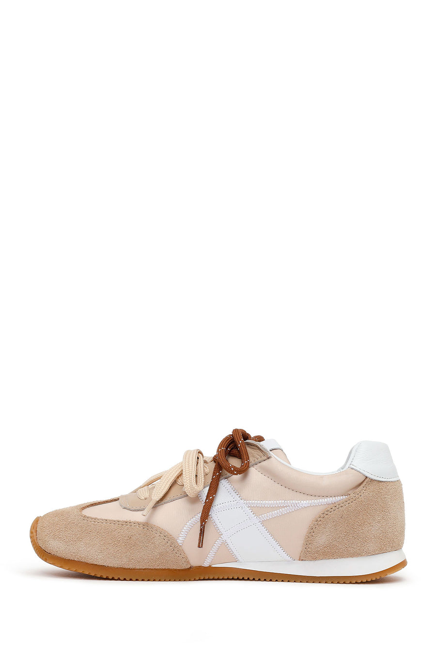 Women's Beige Lace-up Leather Sneaker
