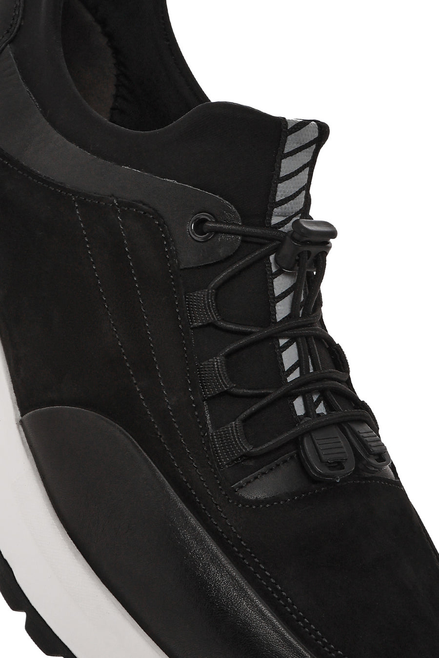 Erkek Siyah Bağcıklı Deri Sneaker