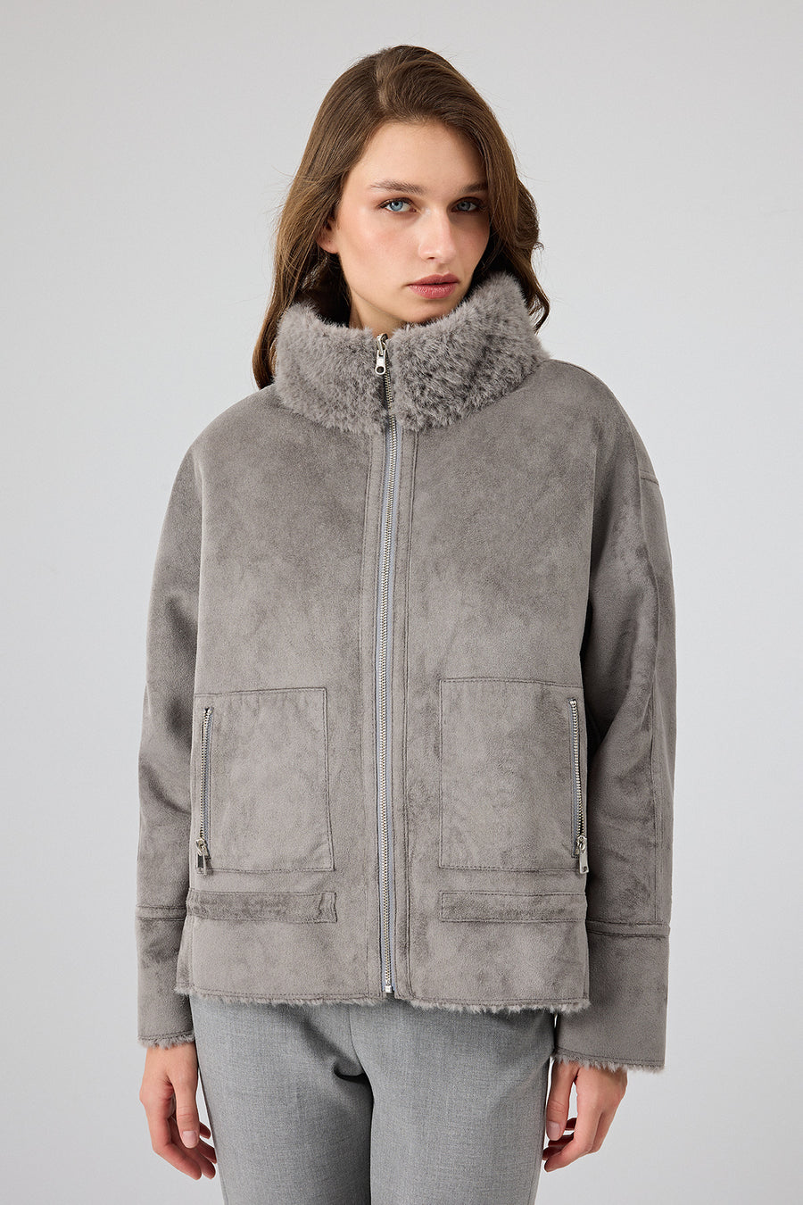Luzern Women's Gray Reversible Teddy Coat