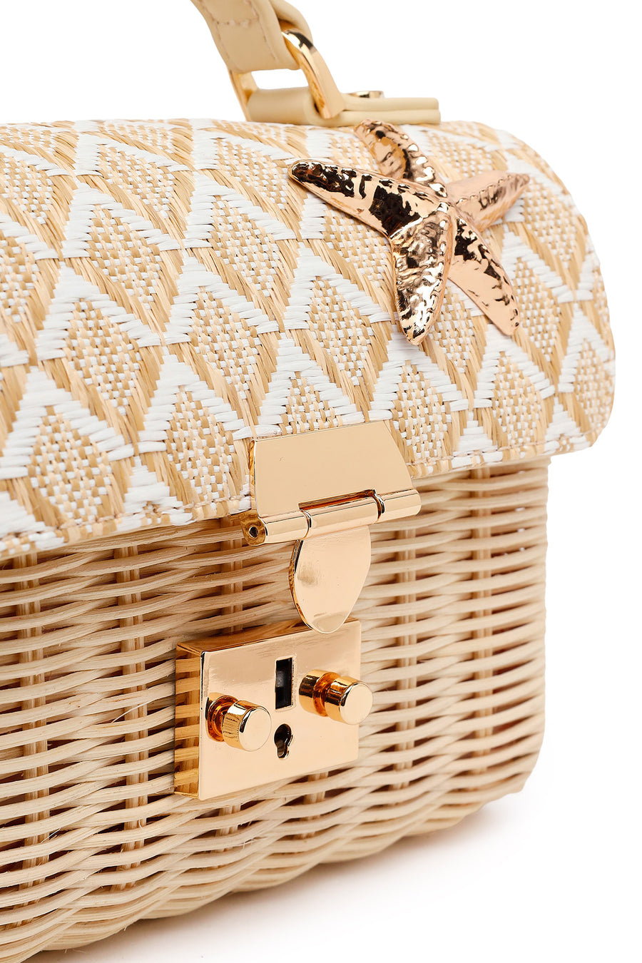 Woman Beige Long-Strap Stone-Embellished Woven Mini Crossbody Bag