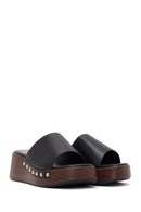 Women's Black Wedge Heeled Slippers | Derimod