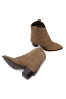 Woman Mink Thick-Heeled Suede Boots | Derimod