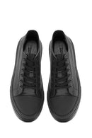 Erkek Siyah Bağcıklı Deri Sneaker | Derimod