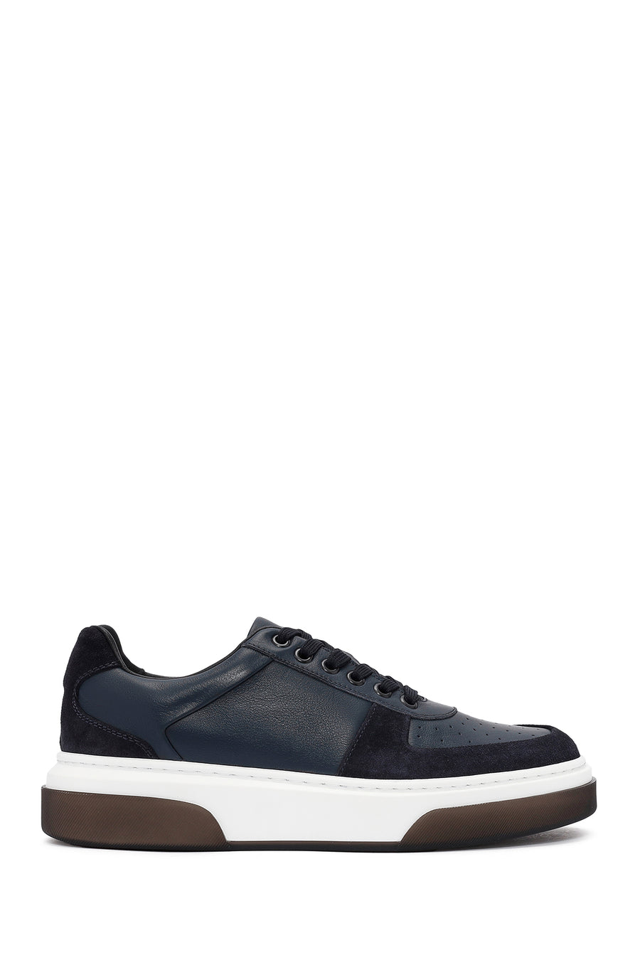 Erkek Lacivert Bağcıklı Kalın Tabanlı Deri Sneaker 24WFD611118 | Derimod