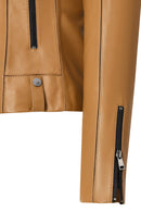 Bella Women Camel Biker Short Leather Jacket | Derimod