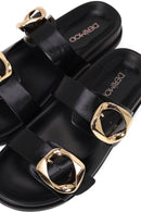 Woman Black Double-Buckle Slippers | Derimod
