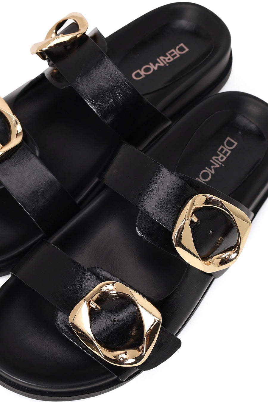 Woman Black Double-Buckle Slippers