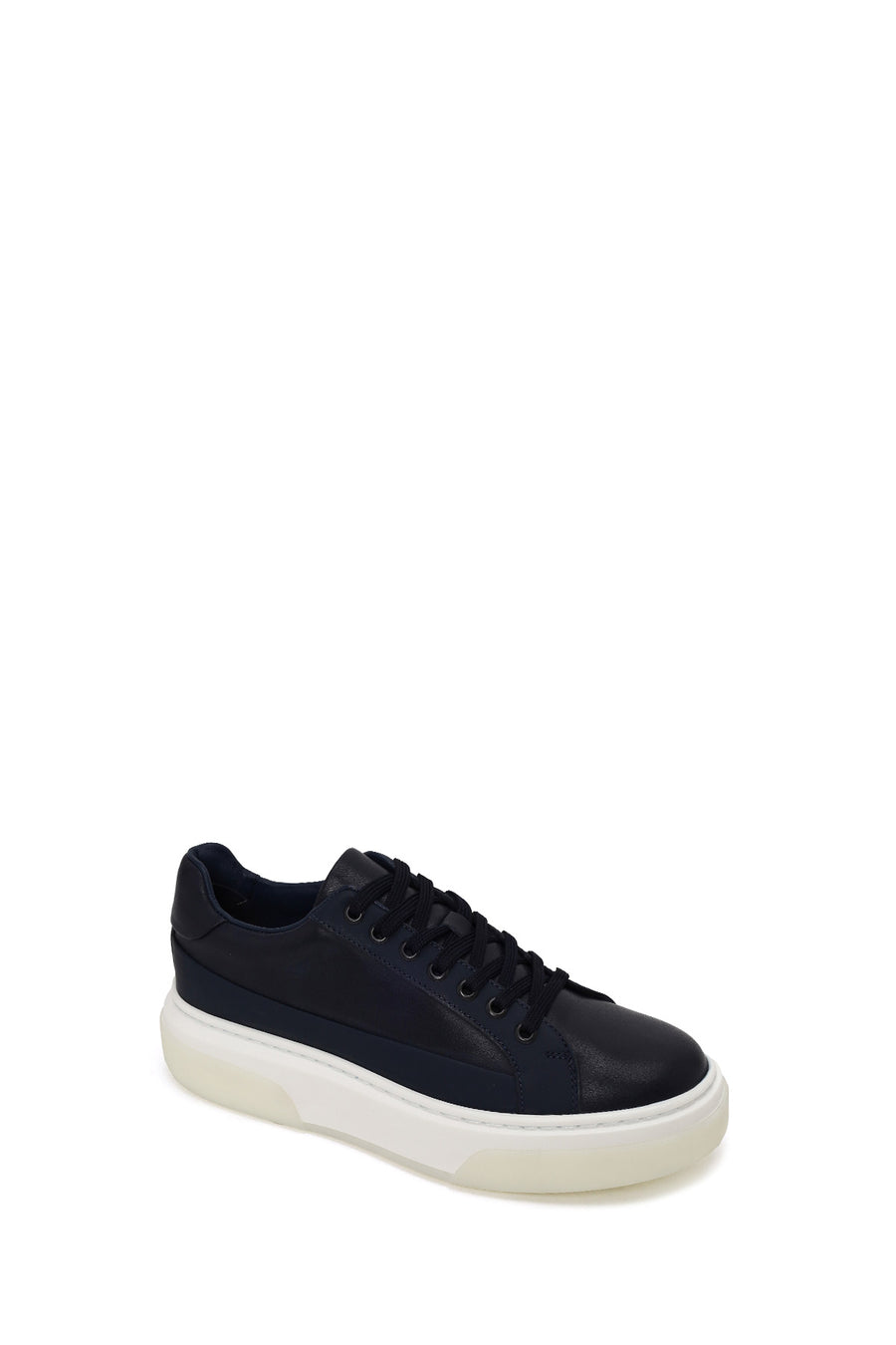 Male Navy Blue Lace-Up Thick-Soled Leather Sneaker