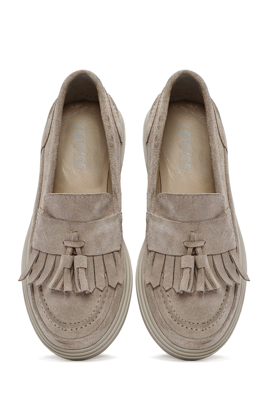 Women's Beige Tassel Suede Leather Loafer