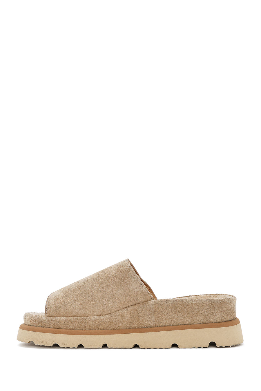 Women's Beige Thick Soled Suede Leather Slippers