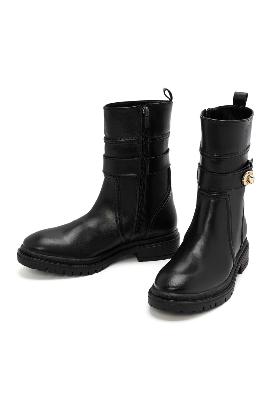 Women's Black Zippered Leather Boots