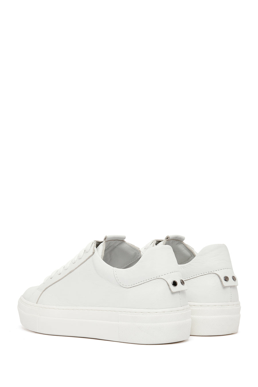 Kadın Beyaz Bağcıklı Deri Sneaker
