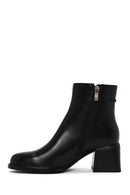 Woman Black Zip Closure Thick-Heeled Leather Boots | Derimod