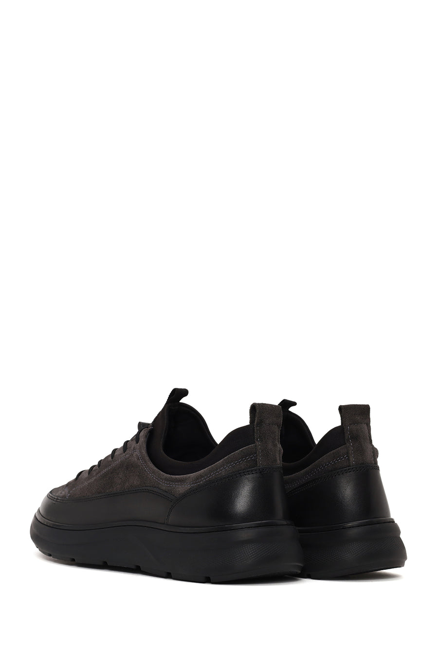 Erkek Gri Bağcıklı Kalın Tabanlı Deri Sneaker