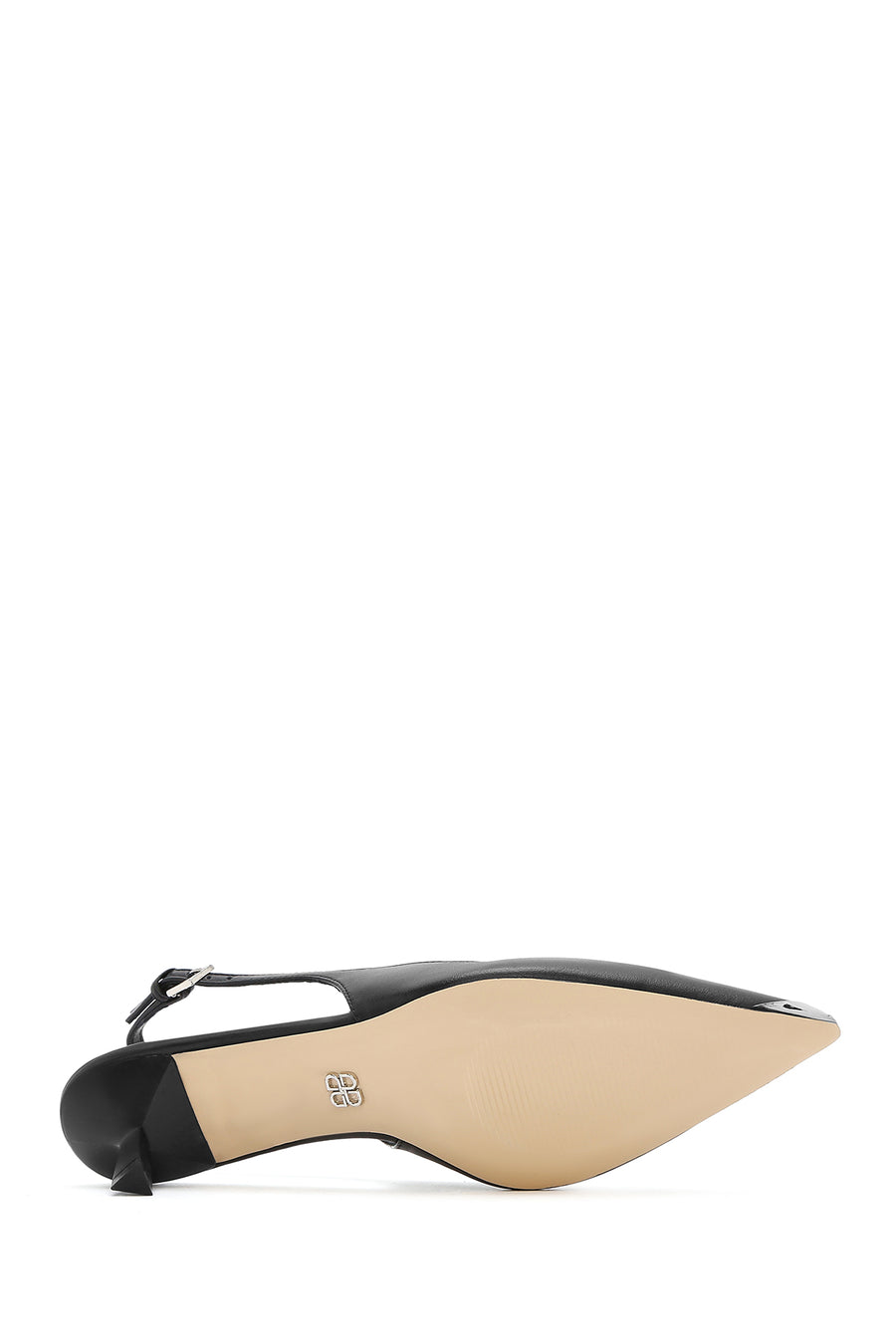 Women's Black Slingback Low Thin Heel Leather Shoes