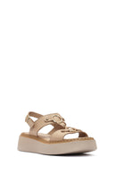 Women's Cream Ankle Buckle Thick Soled Leather Comfort Sandals | Derimod