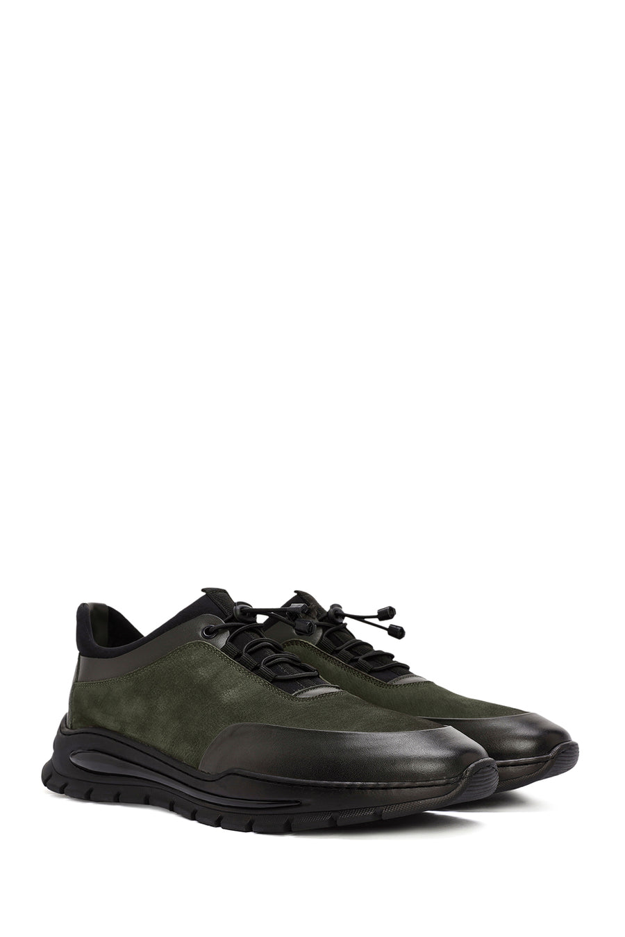 Men's Green Lace-Up Nubuck Leather Casual Sneaker