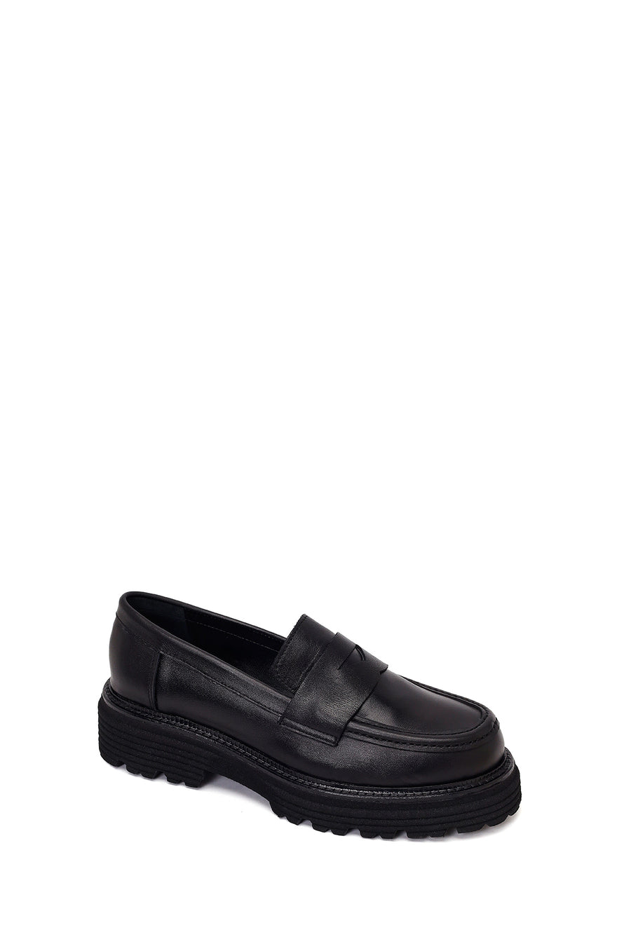 Kadın Siyah Kalın Tabanlı Deri Maskülen Loafer
