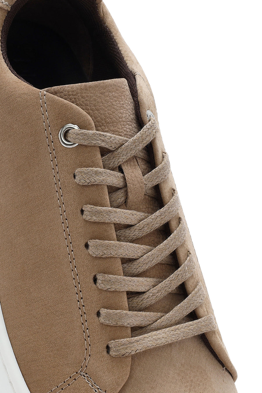 Erkek Bej Bağcıklı Nubuk Deri Sneaker