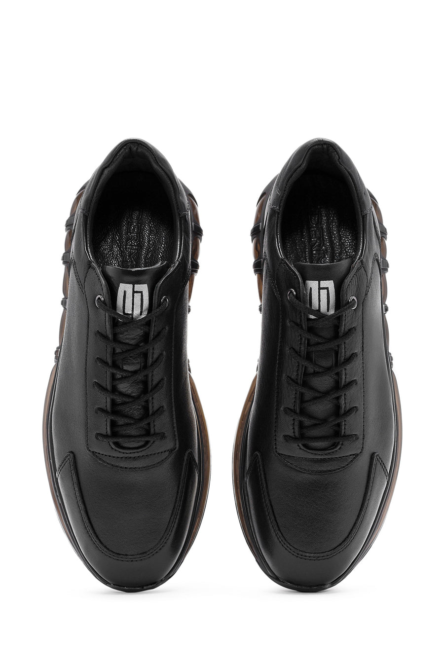 Erkek Siyah Bağcıklı Deri Sneaker